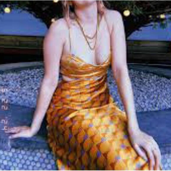 NWT HOUSE OF HARLOW 1960 X revolve yellow geometric shape open back maxi dress - Picture 2 of 9